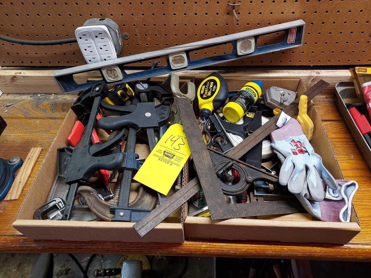 Assortment of Clamps, Measuring Tools, & Tape Measures