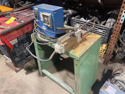 Miller spot welder with timer on metal bench, 230V 1PH. Working condition.