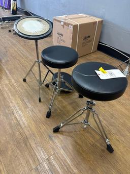 Two stools and practice pad