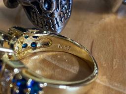 10 steel skull rings - 1 ring marked 10KT