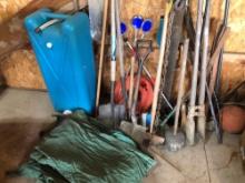 yard tools, markers, water tank,