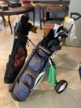 2 Golf Club Bags w/ Left Handed Golfs & Cart