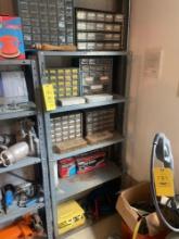 Shelf Unit & Contents - Hardware, Angle Grinder, Organizers, Jumper Cables, & Torch Kit