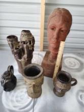 5 PC Modern Art Pottery Face jug , Vase , Head