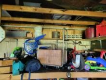 Shelf Contents, Tricycles, Kerosene heater, Bocce ball, Croquet, and more
