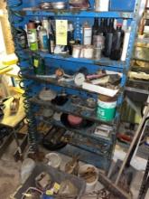 Shelving Unit & Contents - Sprays, Motorcycle Parts, Tools, Scrap Metal, & more