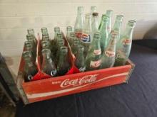 Coca Cola Crate w/ Assorted Coca Cola, Pepsi & Diet Coke Bottles