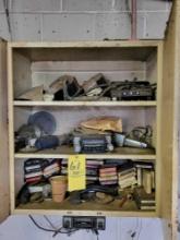 Contents of garage cabinet, 8 tracks, radios and accessories