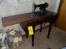 Singer Sewing Machine, Cabinet, and Supplies