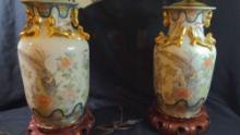 Pair of Satsuma Chinese Urn Style Lamps