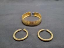 Gold over Sterling set bracelet and earrings, 35.8g