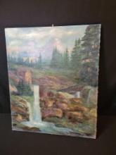 A E Hale oil on canvas waterfall scene unframed