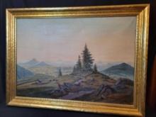 Large framed canvas landscape scene, signed by W Kogl?