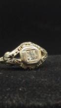 Art Deco 18K White Gold Diamond Ring Size 7