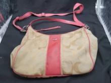 Coach pink and tan double strap handbag