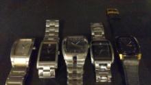 Group of Five Mens Quartz Wristwatches DKNY Guess Kenneth Cole Fossil & Citizen
