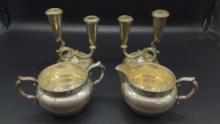 Sterling Silver Reed & Barton Creamer and Sugar with Fisher candle holders