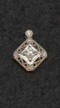 Vintage 14k White Gold Filigree and Diamond Pendant