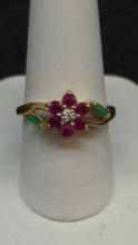 Beautiful 14k Gold Ruby Emerald & Diamond Ring