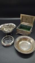 Sterling Silver lot Coaster, Bowl, Repouse box, and bowl
