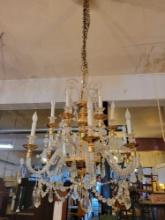 Vintage Baccarat style 18 arm glass/brass chandelier with prisms