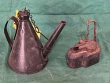 Antique Miner's Betty oil lamp and RR oil lamp
