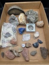 1 box of assorted fossils, minerals & rocks