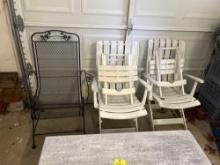 (2) Plastic Patio Chairs with Footrests/Metal Patio Chair