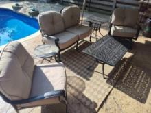 Metal Patio Set 2 Chairs, Coffee Table, Stand, Loveseat, Umbrella