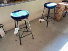 Pair of modern stools, trash can and table