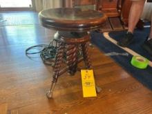 Antique piano stool, glass claw ball feet