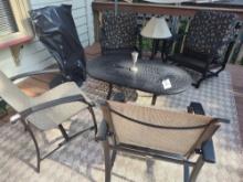 6 PC Patio Set Coffee Table, Stand, 4 Chairs, Lamp Fan