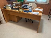 Modern desk, chair, file cabinet and desk supplies