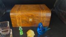 Vintage Wood inlaid jewelry chest and decorative glass lot