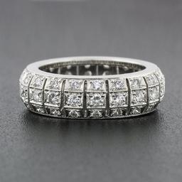 Vintage Platinum 1.30 ctw Diamond Domed Open Work & Milgrain Eternity Band Ring