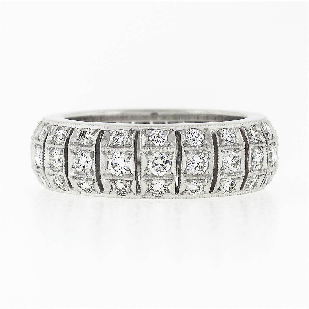 Vintage Platinum 1.30 ctw Diamond Domed Open Work & Milgrain Eternity Band Ring