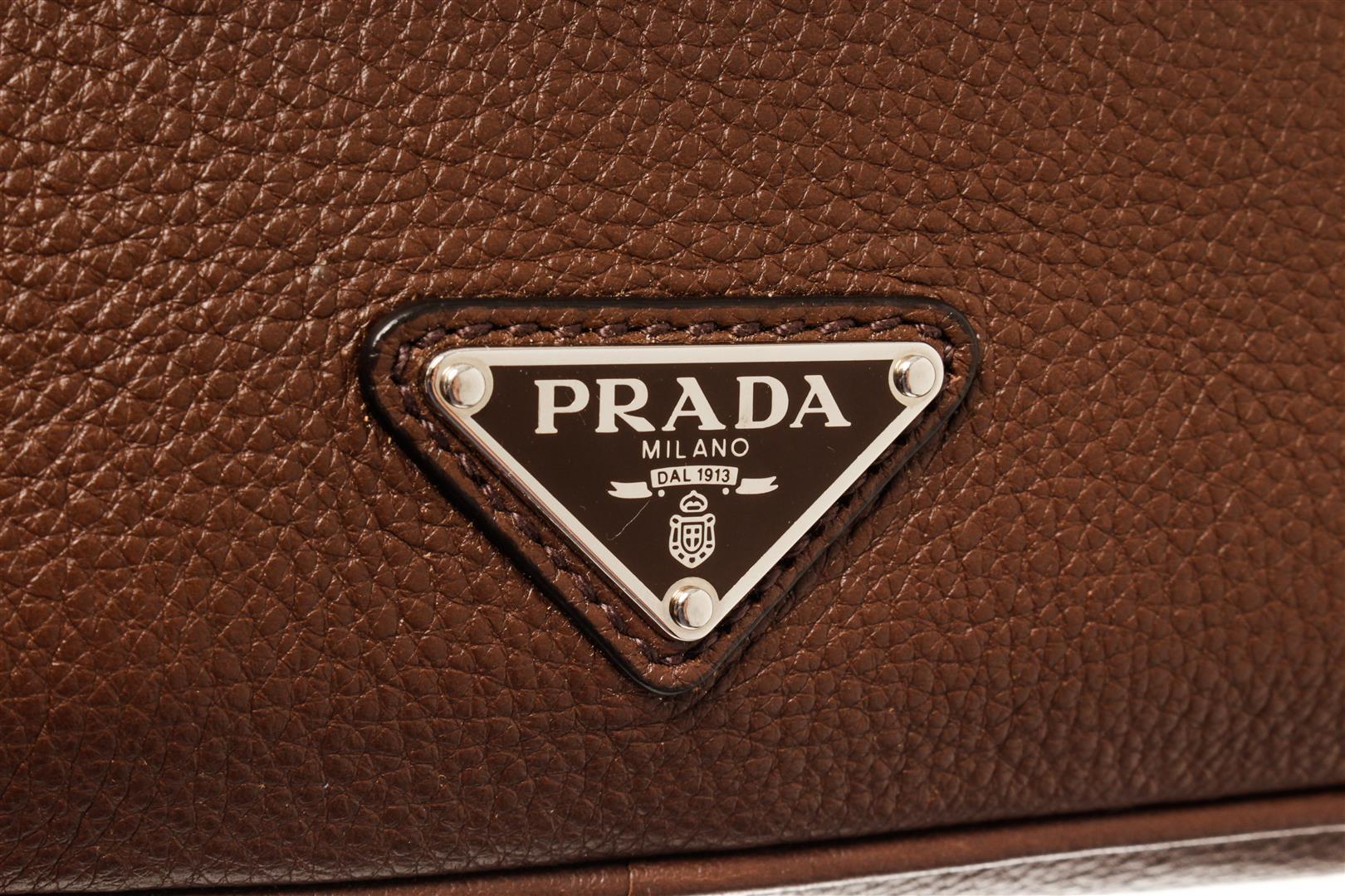 Prada Brown Vitello City Leather Wristlet Zip Pouch