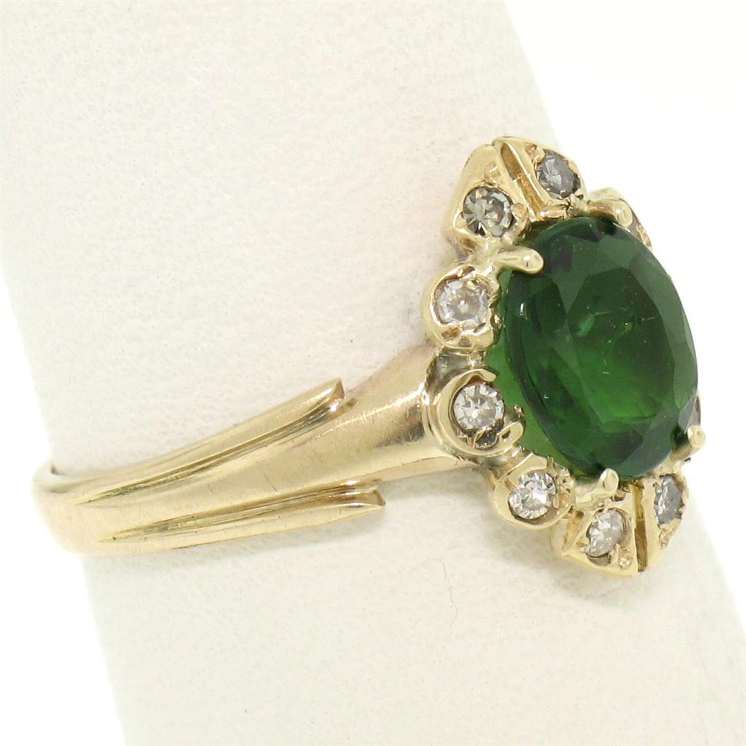 Vintage 14k Yellow Gold 1.15 ctw Green Tourmaline Solitaire & Diamond Halo Ring