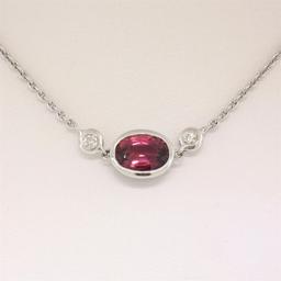 New 18k White Gold 1.13 ctw GIA Pink Sapphire and Diamond Pendant Necklace