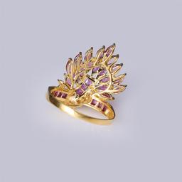 18K Yellow Gold Ruby & Diamond Cocktail Ring