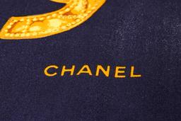 Chanel Gold Navy Silk Chain Scarf