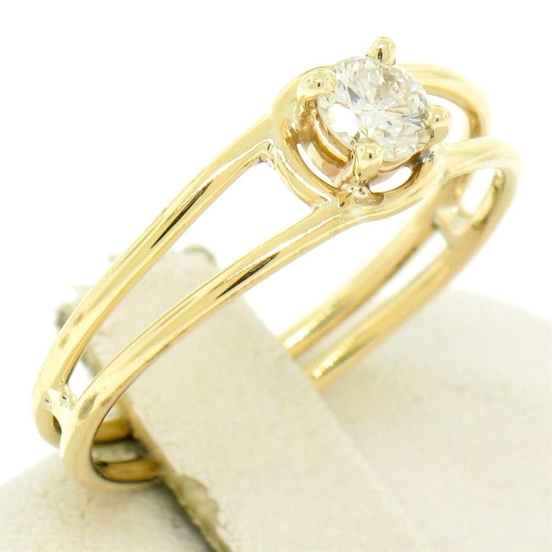 14k Solid Yellow Gold 0.21 ctw Round Brilliant Diamond Solitaire Open Band Ring