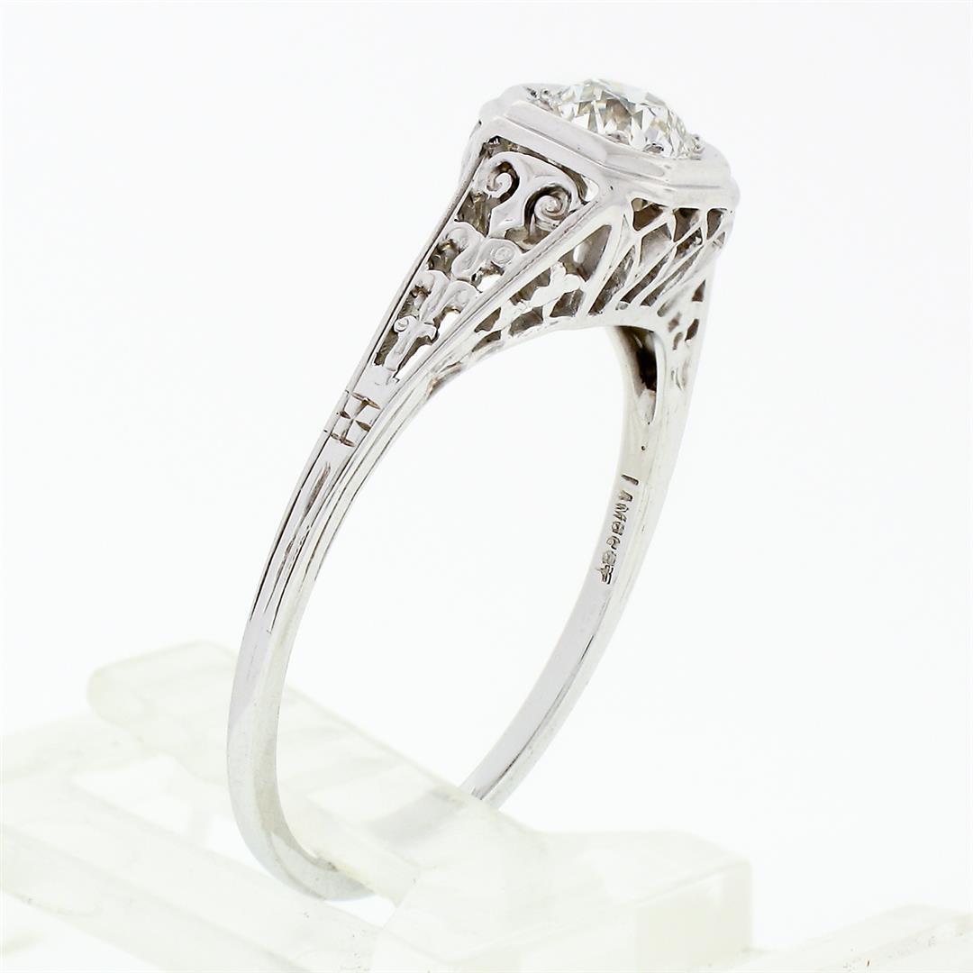 Antique Art Deco 18k Gold European Diamond Solitaire Filigree Engagement Ring