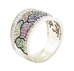 1.64 ctw Multi-colored Gemstone and Diamond Wide Band - 18KT Yellow And White Go