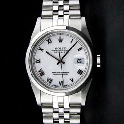 Rolex Mens Stainless Steel White Roman Smooth Bezel Datejust Datejust Wristwach