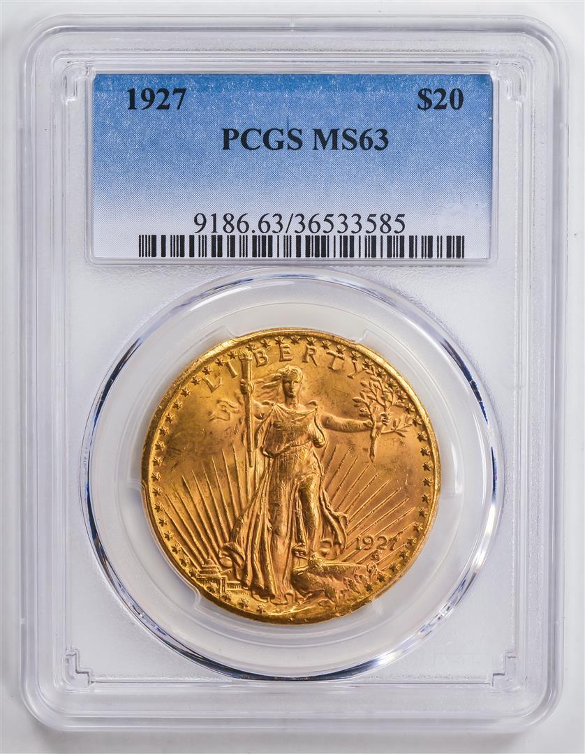 1927 $20 Double Eagle Gold Coin PCGS MS63