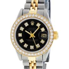 Rolex Ladies Quickset Two Tone 18K Yellow Gold And Steel Black Diamond Bezel 1 c