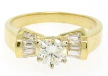 14k Yellow Gold 0.91 ctw Round Diamond Solitaire Channel Baguette Engagement Rin