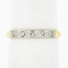 Antique 14k Yellow Gold w/ Palladium Top 0.20 ctw Pave Diamond Wedding Band Ring