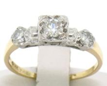 Vintage 14k Yellow & White Gold 0.40 ctw 3 Stone Illusion Set Round Diamond Ring